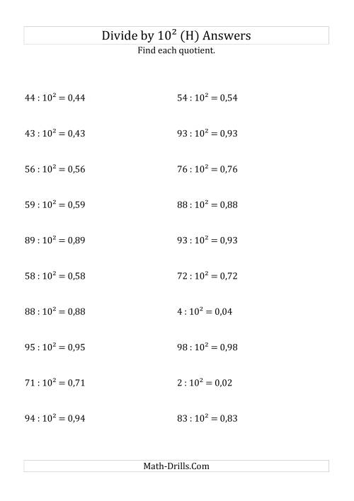 The Dividing Whole Numbers by 10<sup>2</sup> (H) Math Worksheet Page 2
