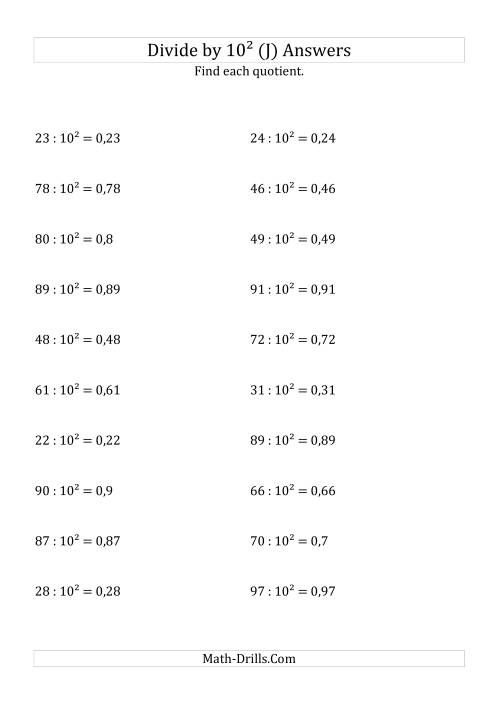 The Dividing Whole Numbers by 10<sup>2</sup> (J) Math Worksheet Page 2