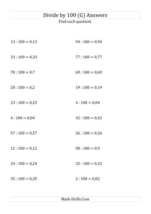 The Dividing Whole Numbers by 100 (G) Math Worksheet Page 2
