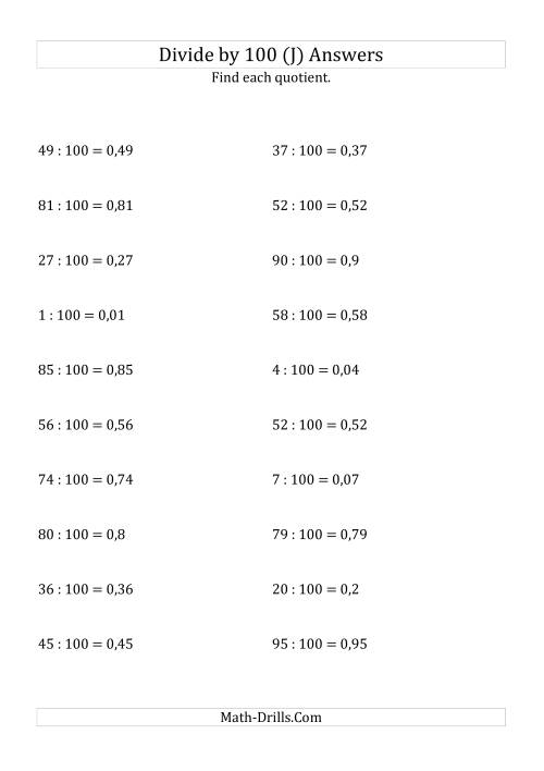 The Dividing Whole Numbers by 100 (J) Math Worksheet Page 2