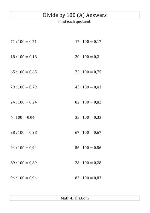 The Dividing Whole Numbers by 100 (All) Math Worksheet Page 2