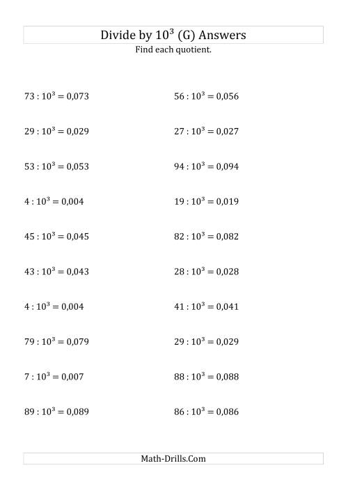The Dividing Whole Numbers by 10<sup>3</sup> (G) Math Worksheet Page 2