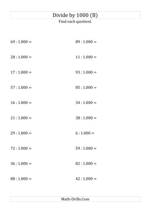The Dividing Whole Numbers by 1.000 (B) Math Worksheet