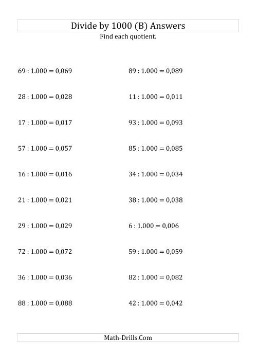 The Dividing Whole Numbers by 1.000 (B) Math Worksheet Page 2