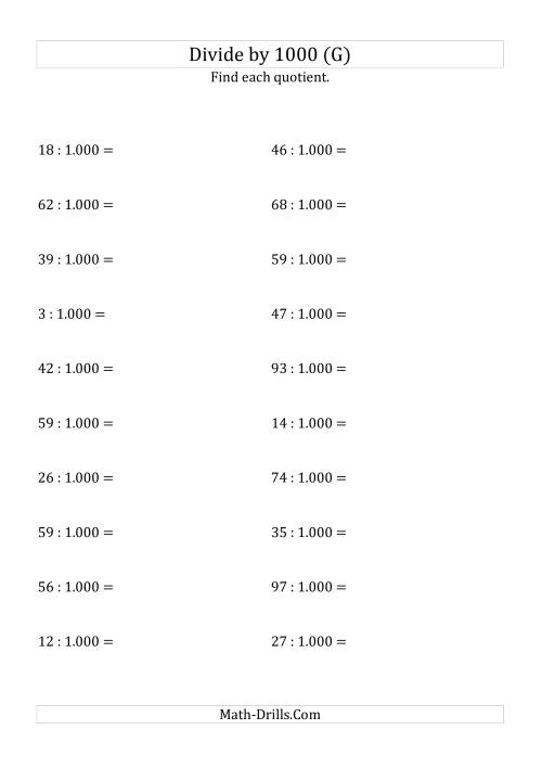 The Dividing Whole Numbers by 1.000 (G) Math Worksheet