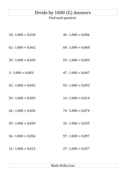 The Dividing Whole Numbers by 1.000 (G) Math Worksheet Page 2