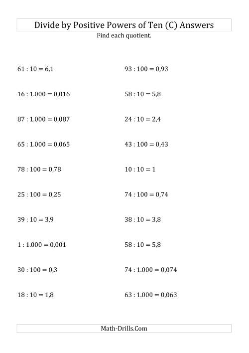 The Dividing Whole Numbers by Positive Powers of Ten (Standard Form) (C) Math Worksheet Page 2