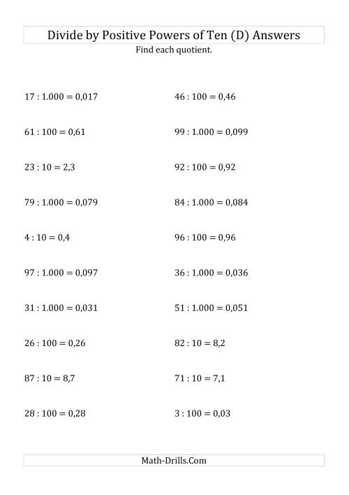 The Dividing Whole Numbers by Positive Powers of Ten (Standard Form) (D) Math Worksheet Page 2