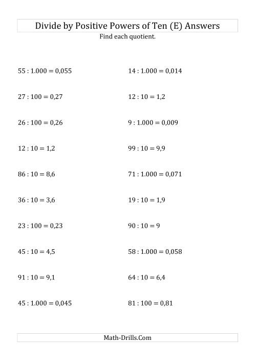 The Dividing Whole Numbers by Positive Powers of Ten (Standard Form) (E) Math Worksheet Page 2