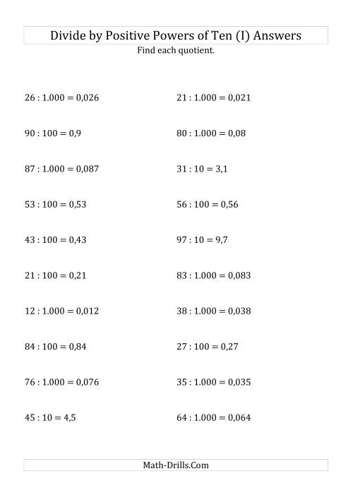 The Dividing Whole Numbers by Positive Powers of Ten (Standard Form) (I) Math Worksheet Page 2
