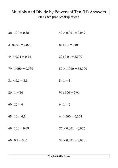 The Multiplying and Dividing Whole Numbers by All Powers of Ten (Standard Form) (H) Math Worksheet Page 2