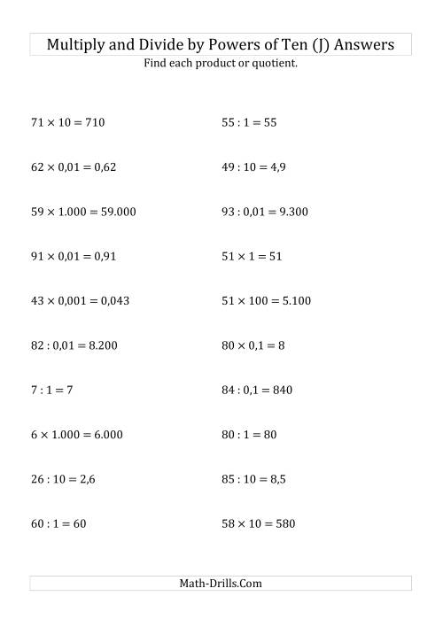 The Multiplying and Dividing Whole Numbers by All Powers of Ten (Standard Form) (J) Math Worksheet Page 2