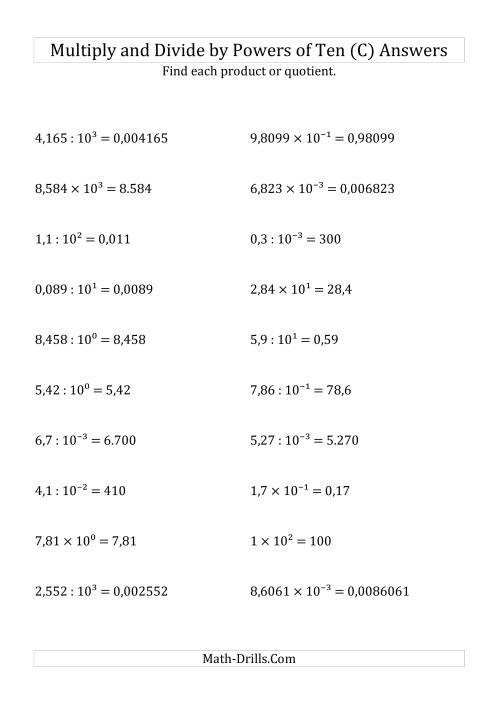 The Multiplying and Dividing Decimals by All Powers of Ten (Exponent Form) (C) Math Worksheet Page 2