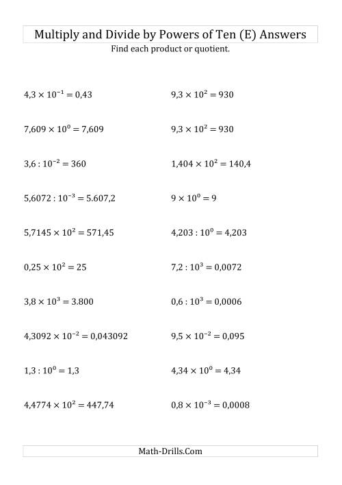 The Multiplying and Dividing Decimals by All Powers of Ten (Exponent Form) (E) Math Worksheet Page 2