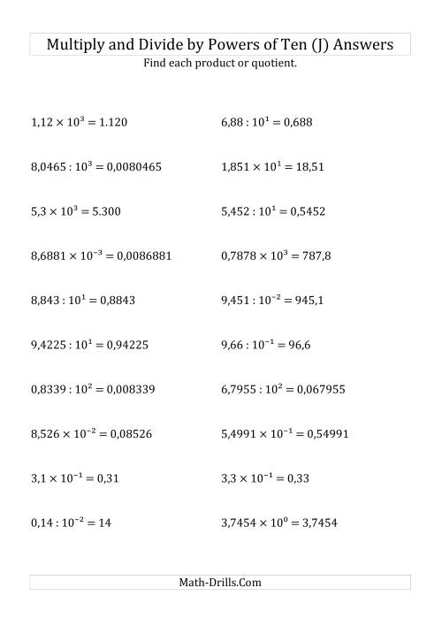 The Multiplying and Dividing Decimals by All Powers of Ten (Exponent Form) (J) Math Worksheet Page 2