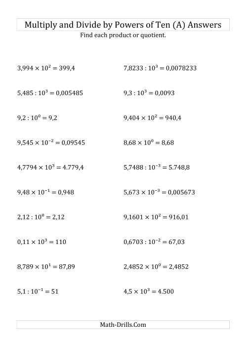 The Multiplying and Dividing Decimals by All Powers of Ten (Exponent Form) (All) Math Worksheet Page 2