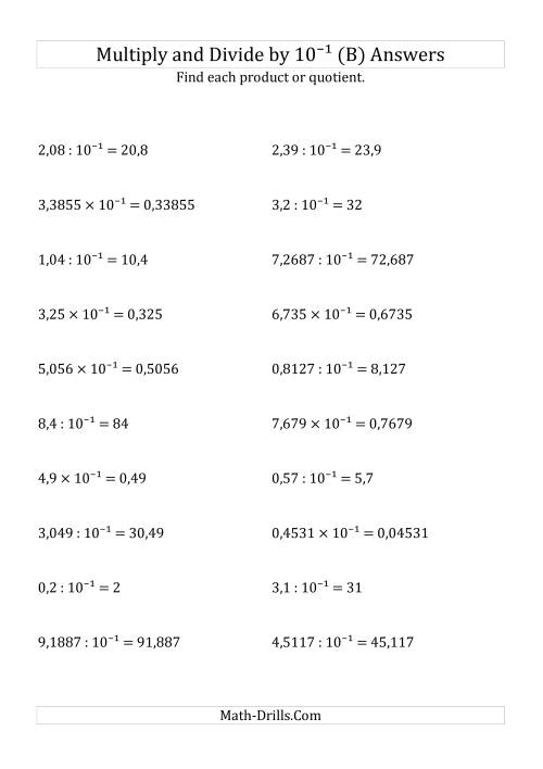 The Multiplying and Dividing Decimals by 10<sup>-1</sup> (B) Math Worksheet Page 2