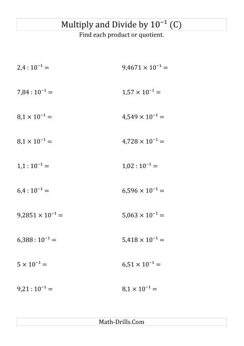 The Multiplying and Dividing Decimals by 10<sup>-1</sup> (C) Math Worksheet