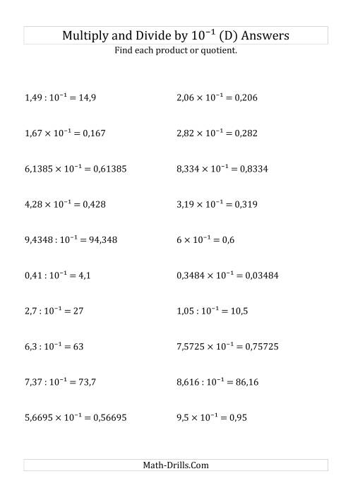 The Multiplying and Dividing Decimals by 10<sup>-1</sup> (D) Math Worksheet Page 2