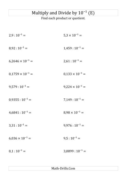The Multiplying and Dividing Decimals by 10<sup>-1</sup> (E) Math Worksheet
