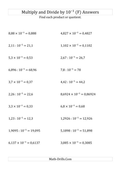 The Multiplying and Dividing Decimals by 10<sup>-1</sup> (F) Math Worksheet Page 2