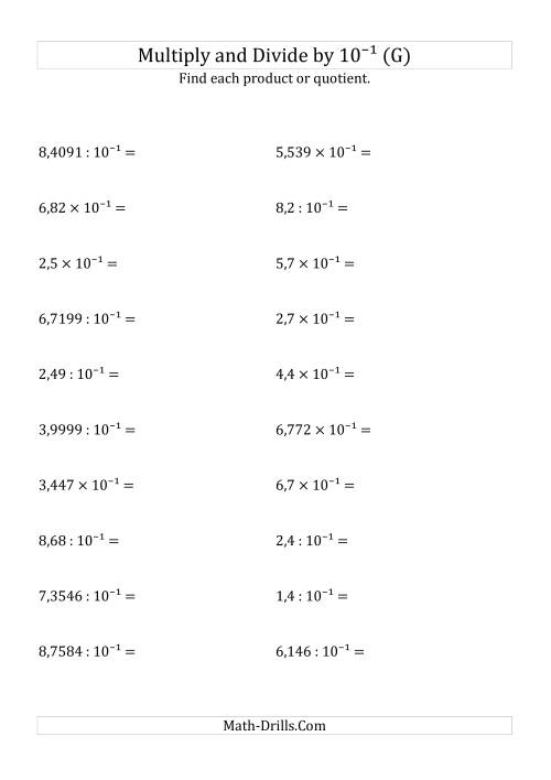 The Multiplying and Dividing Decimals by 10<sup>-1</sup> (G) Math Worksheet