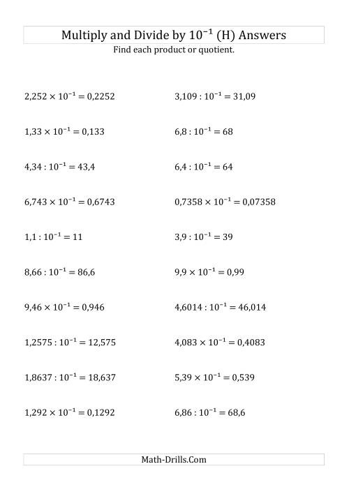 The Multiplying and Dividing Decimals by 10<sup>-1</sup> (H) Math Worksheet Page 2