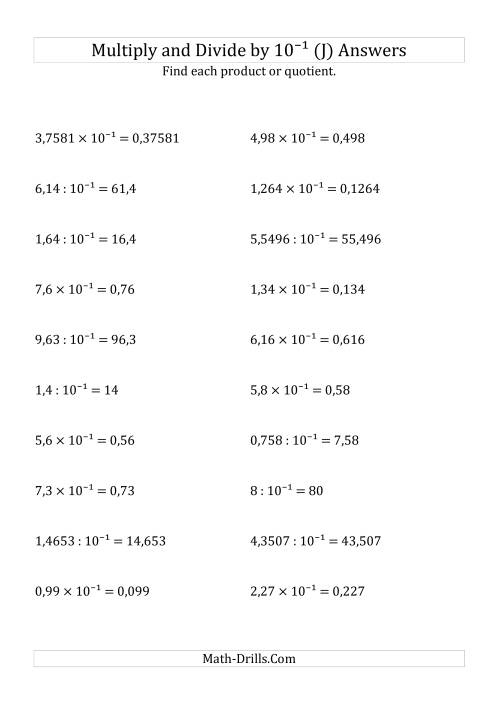 The Multiplying and Dividing Decimals by 10<sup>-1</sup> (J) Math Worksheet Page 2