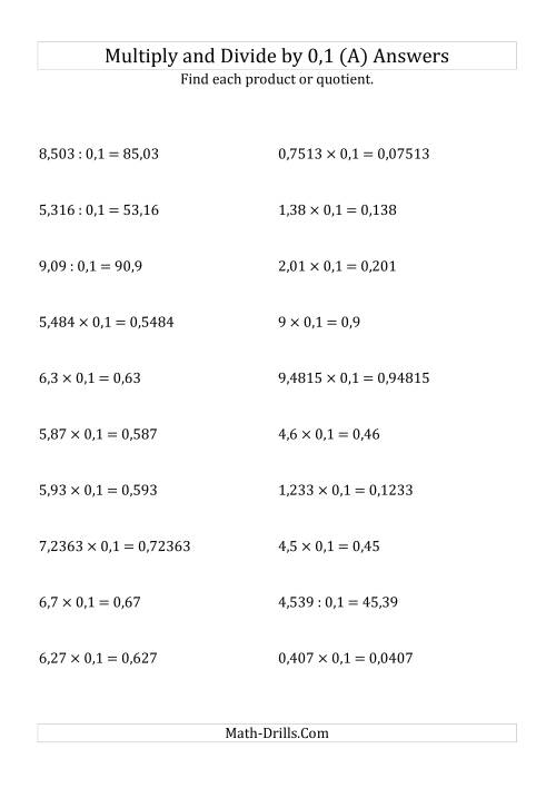 The Multiplying and Dividing Decimals by 0,1 (A) Math Worksheet Page 2
