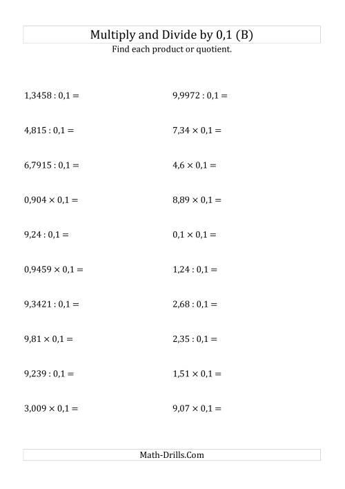 The Multiplying and Dividing Decimals by 0,1 (B) Math Worksheet
