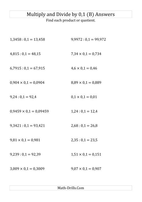 The Multiplying and Dividing Decimals by 0,1 (B) Math Worksheet Page 2