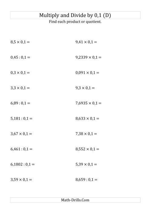 The Multiplying and Dividing Decimals by 0,1 (D) Math Worksheet