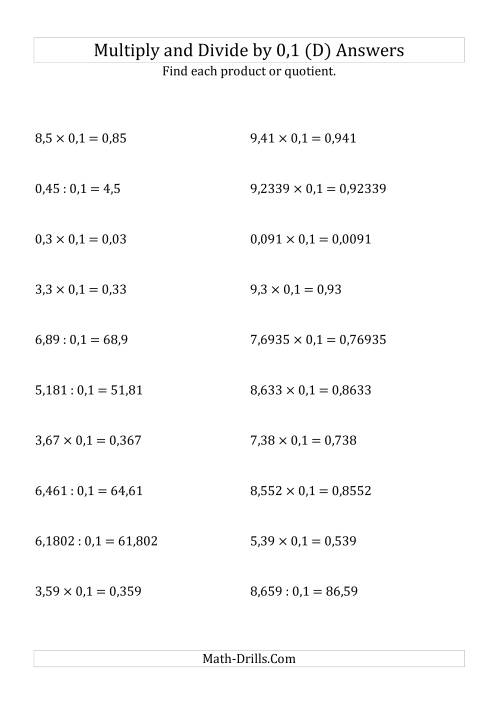The Multiplying and Dividing Decimals by 0,1 (D) Math Worksheet Page 2