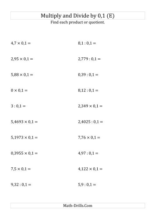The Multiplying and Dividing Decimals by 0,1 (E) Math Worksheet