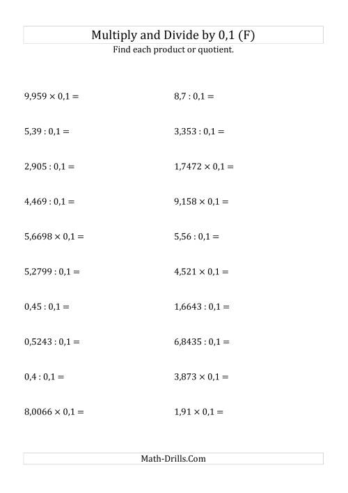 The Multiplying and Dividing Decimals by 0,1 (F) Math Worksheet