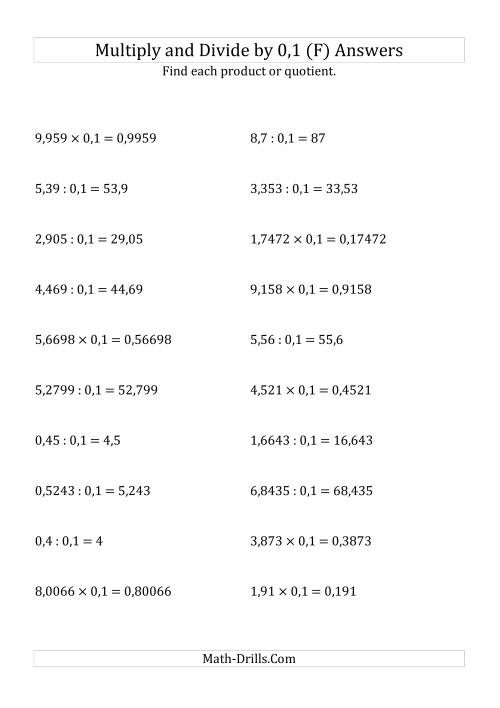The Multiplying and Dividing Decimals by 0,1 (F) Math Worksheet Page 2