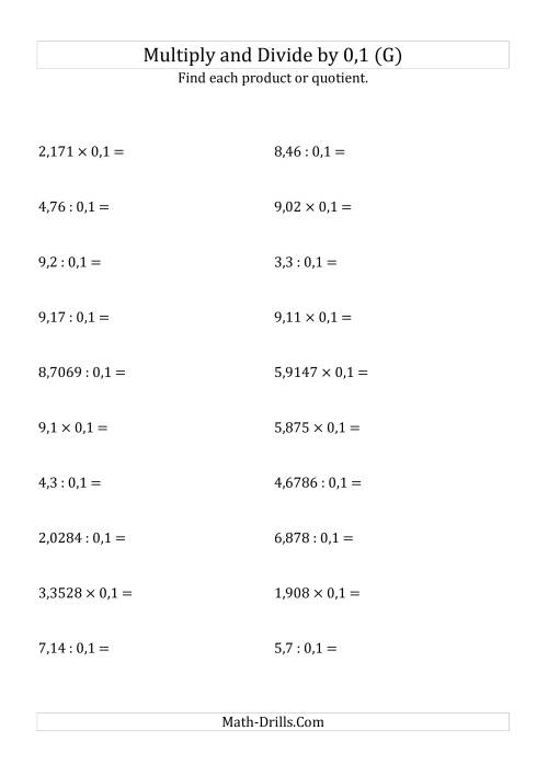 The Multiplying and Dividing Decimals by 0,1 (G) Math Worksheet