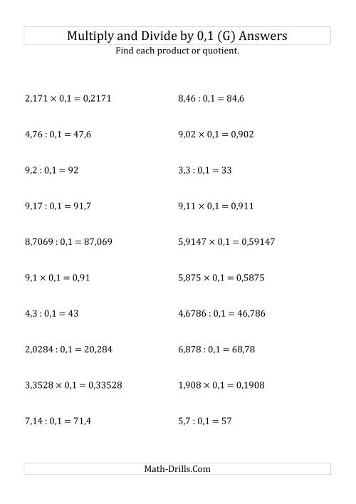 The Multiplying and Dividing Decimals by 0,1 (G) Math Worksheet Page 2