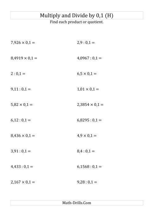 The Multiplying and Dividing Decimals by 0,1 (H) Math Worksheet