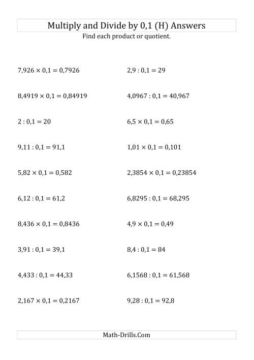 The Multiplying and Dividing Decimals by 0,1 (H) Math Worksheet Page 2