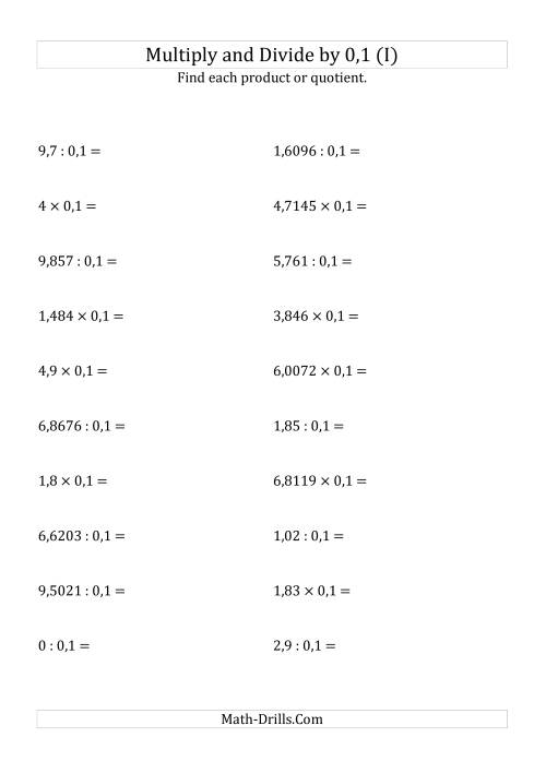 The Multiplying and Dividing Decimals by 0,1 (I) Math Worksheet