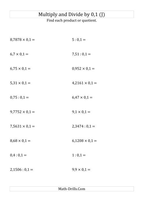 The Multiplying and Dividing Decimals by 0,1 (J) Math Worksheet