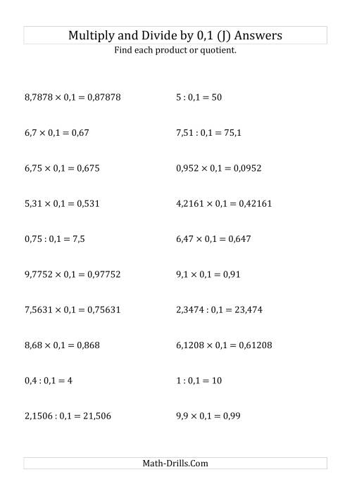 The Multiplying and Dividing Decimals by 0,1 (J) Math Worksheet Page 2