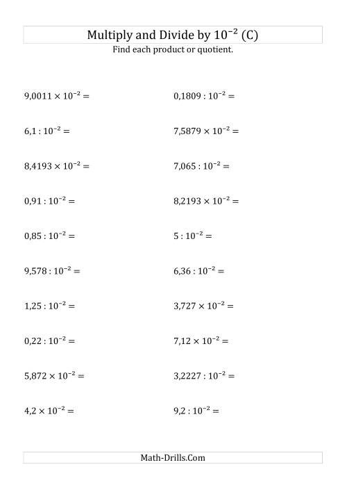 The Multiplying and Dividing Decimals by 10<sup>-2</sup> (C) Math Worksheet