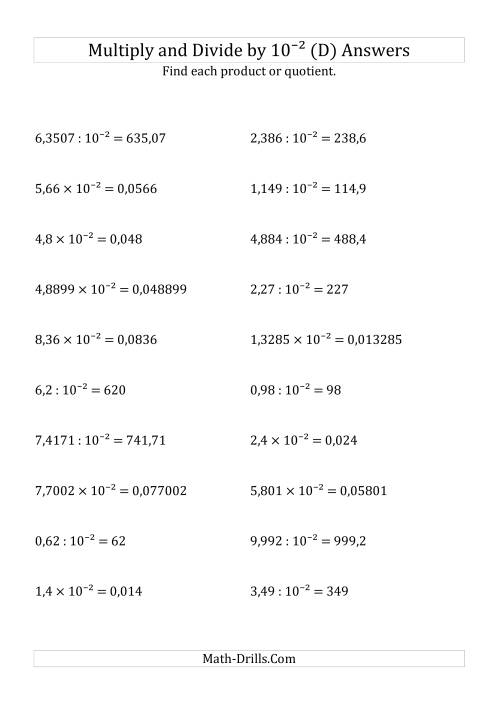 The Multiplying and Dividing Decimals by 10<sup>-2</sup> (D) Math Worksheet Page 2