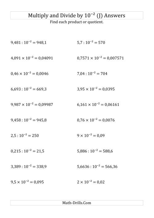 The Multiplying and Dividing Decimals by 10<sup>-2</sup> (J) Math Worksheet Page 2