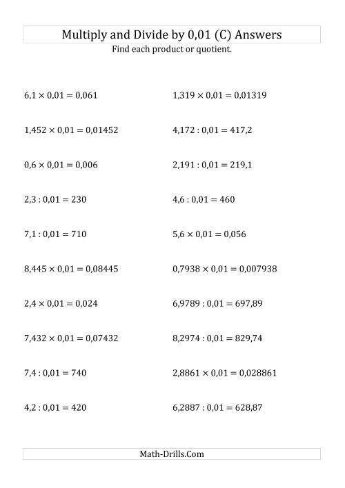 The Multiplying and Dividing Decimals by 0,01 (C) Math Worksheet Page 2