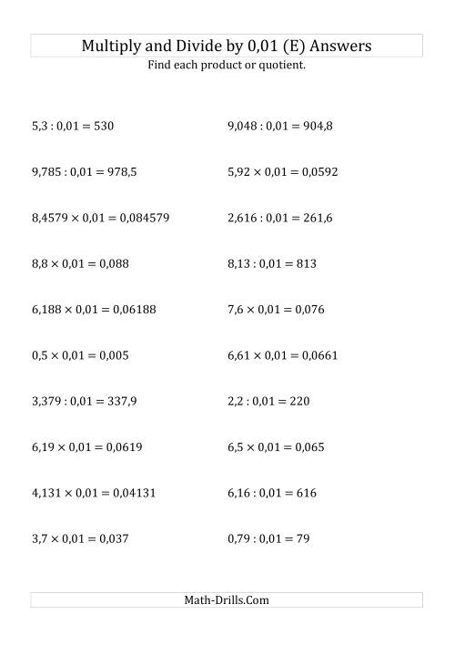 The Multiplying and Dividing Decimals by 0,01 (E) Math Worksheet Page 2
