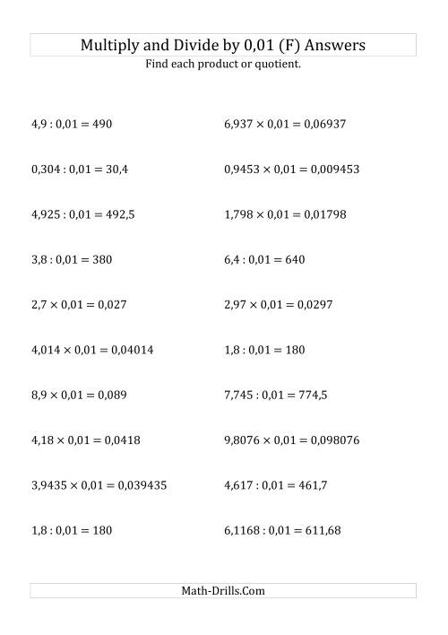 The Multiplying and Dividing Decimals by 0,01 (F) Math Worksheet Page 2