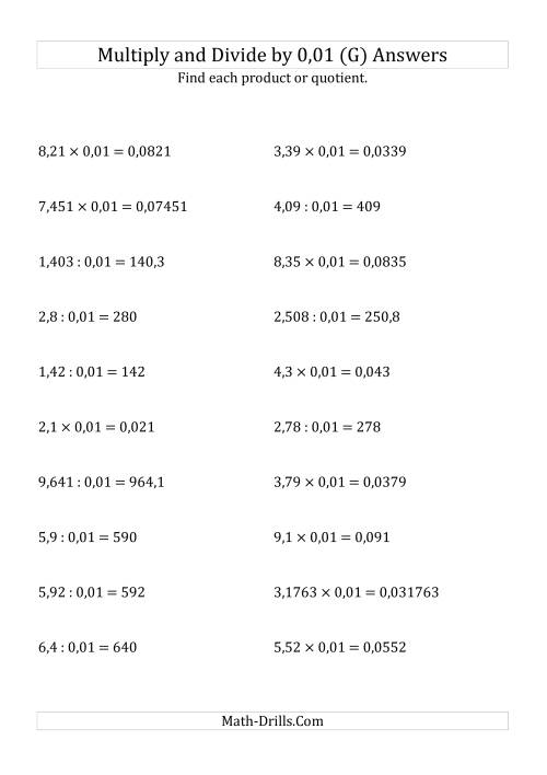 The Multiplying and Dividing Decimals by 0,01 (G) Math Worksheet Page 2